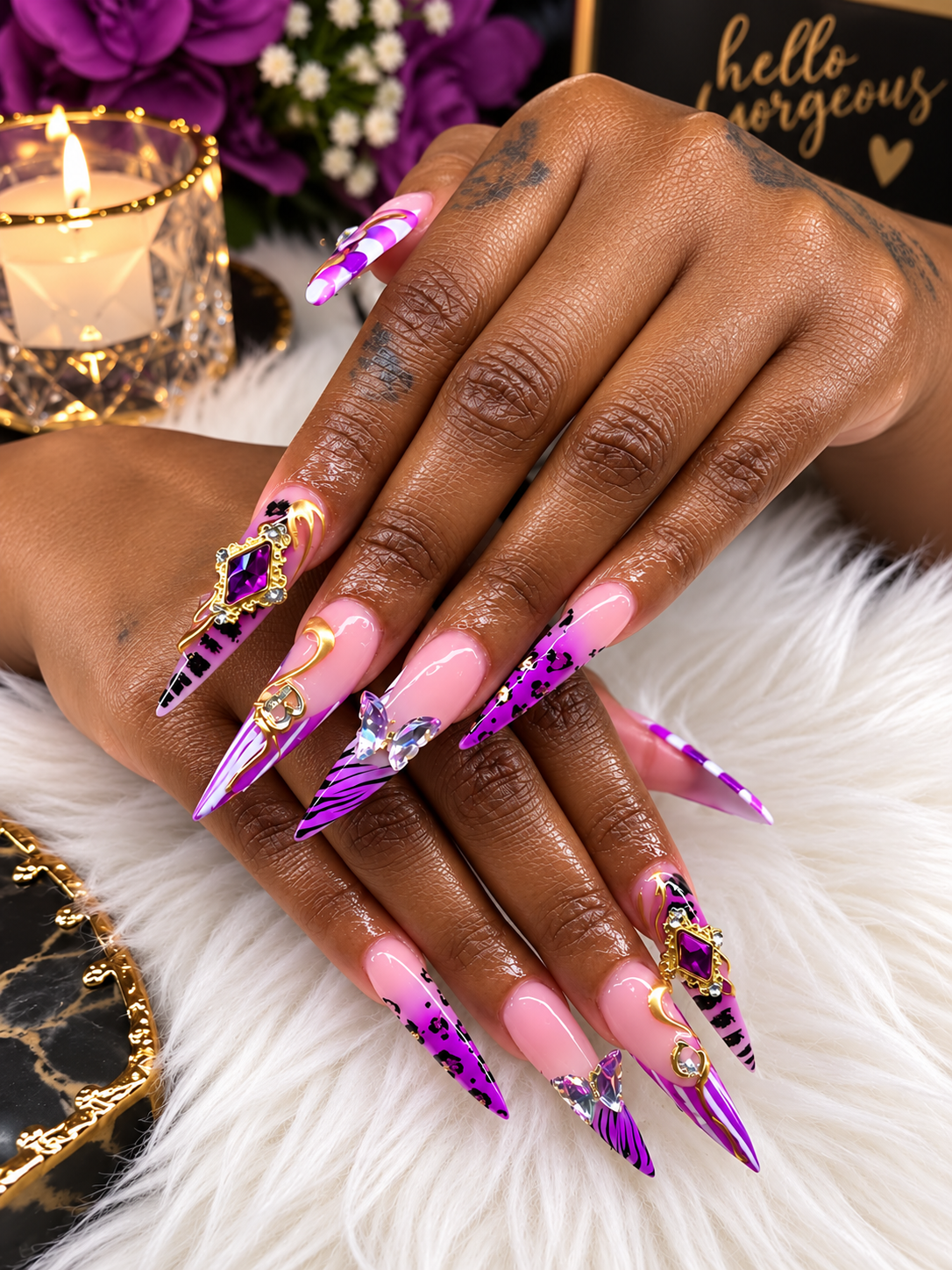 Purple Butterfly Luxe nail set at Solar Nails & Spa Daphne