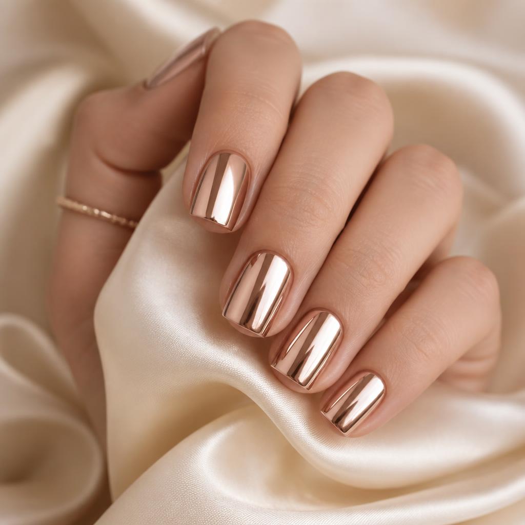 Rose Gold Chrome nail set at Solar Nails & Spa Daphne