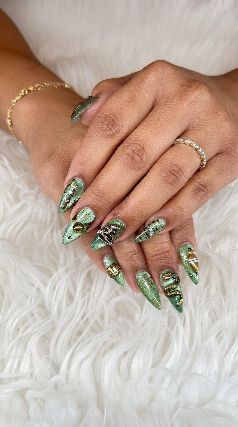 Slytherin House Set, Nail Art at Solar Nails & Spa Daphne